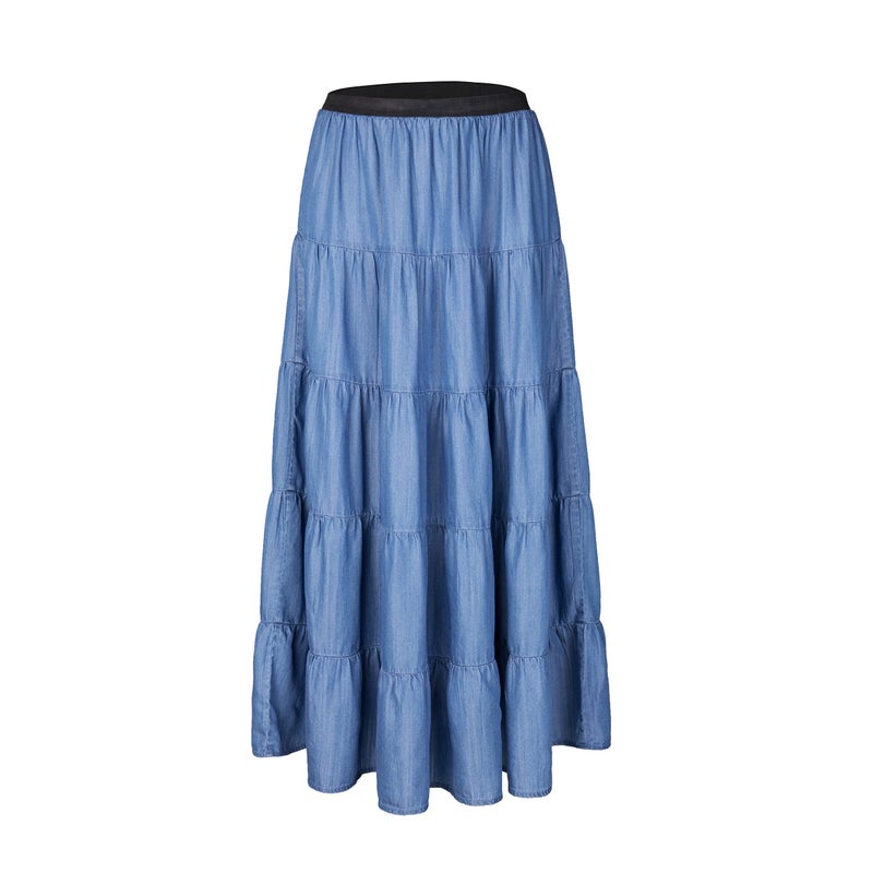 Tronjori Womens A Line Long Lightweight Tencel Denim Tiered Skirt with Multi Layers(M, Blue Multi Layer) - Image 1