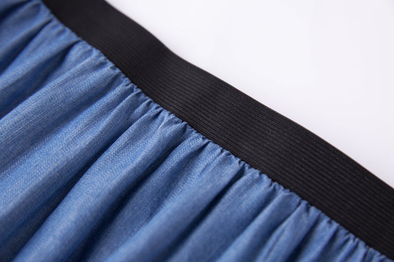 Tronjori Womens A Line Long Lightweight Tencel Denim Tiered Skirt with Multi Layers(M, Blue Multi Layer) - Image 5