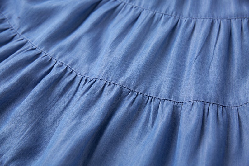 Tronjori Womens A Line Long Lightweight Tencel Denim Tiered Skirt with Multi Layers(M, Blue Multi Layer) - Image 4