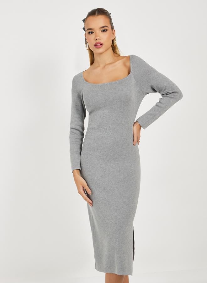 Styli Grey Knit Midi Dress - Image 2