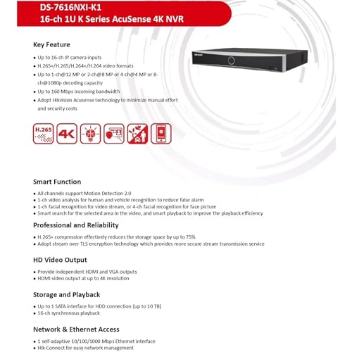 HIKVISION 16 Channel 8MP 4K NVR [DS-7616NXI-K1] for IP Network CCTV Cameras Black - Image 5