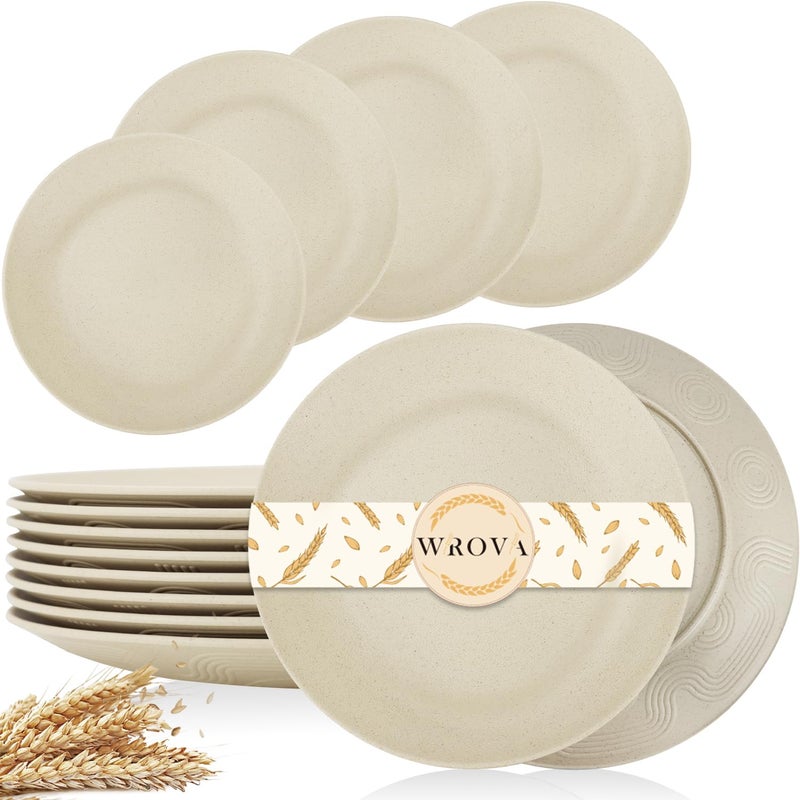 Wrova Wheat Straw Dinner Plates 10 Inch Unbreakable Set of 8 - Dishwasher & Microwave Safe Plastic Plates Reusable - Lightweight Plates for kitchen,camping,salad,appetizer - Beige - Image 1