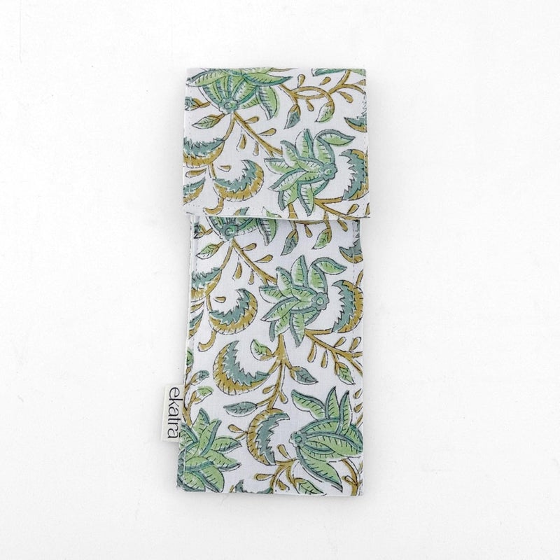 Ekatra Sustainable Pen Case Organizer with Elastic Band | Fabric Pen Sleeve for Notebook Journal | Protective Pen Pouch for Stylus Marker Pencil | Handcrafted Stationery Holder – Green Floral - Image 5