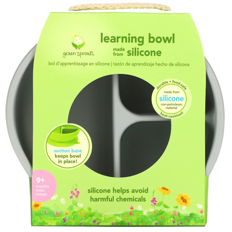 green sprouts Learning Bowl Helps toddler develop independent eating skills Heatresistant silicone Suction cup base with easyrelease tab 3 sections marked to measure portions Dishwasher safe
