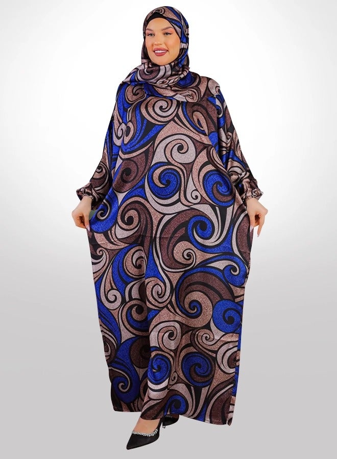 Zmurud Practical Printed silky satin prayer dress with headscarf from zmurud fashion  - Image 1