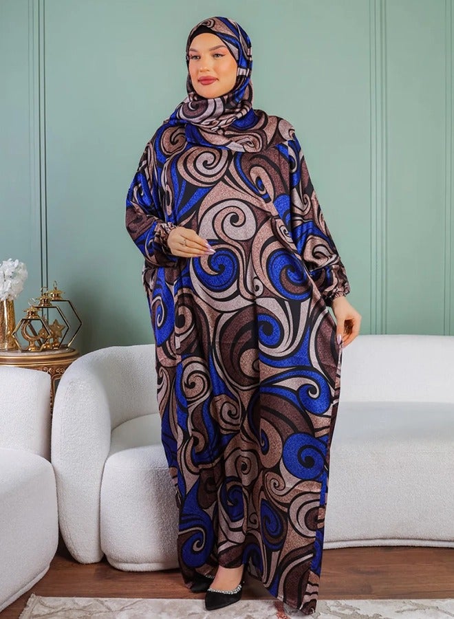 Zmurud Practical Printed silky satin prayer dress with headscarf from zmurud fashion  - Image 2