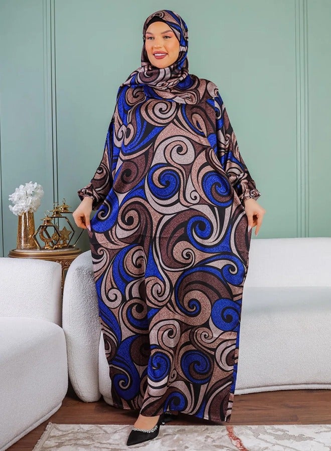 Zmurud Practical Printed silky satin prayer dress with headscarf from zmurud fashion  - Image 3