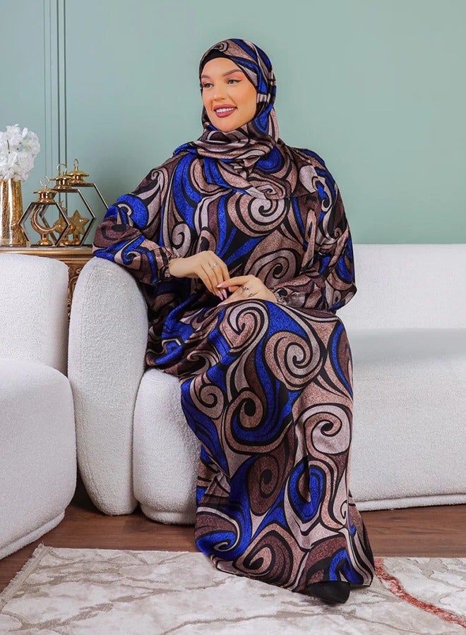 Zmurud Practical Printed silky satin prayer dress with headscarf from zmurud fashion  - Image 4