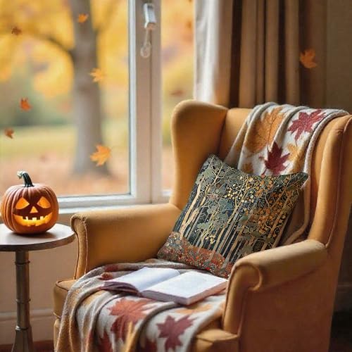 BUJSP Rustic Autumn Forest Pillow Covers 18x18 Double-Sided, Fall Home Room Decor, Vintage Botanical Nature William Morris Inspired Decorative Throw Pillow Covers for Home Bedroom Living Room - Image 3