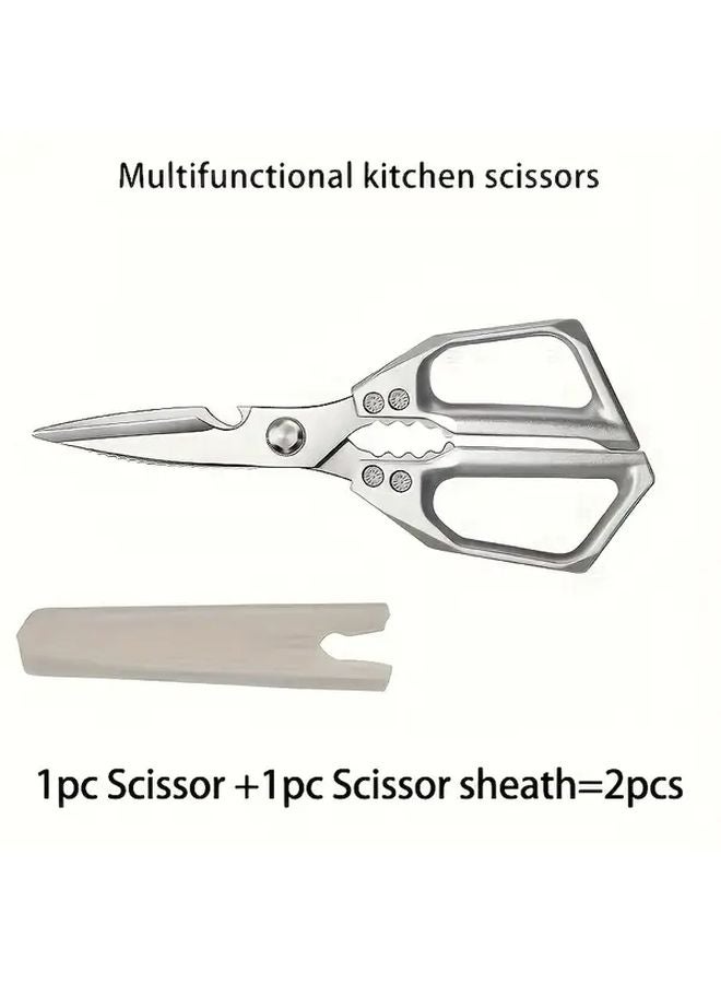 مقص مطبخ من الفولاذ المقاوم للصدأ مع غمد، ومفرمة دواجن ولحوم للمنزل والمطعم ومتجر الجزارة - Image 1