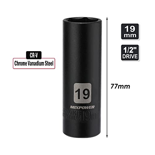 MIXPOWER 1/2-Inch Drive Deep Impact Socket, 19mm, CR-V, Metric, 6 Point, Deep - Image 4