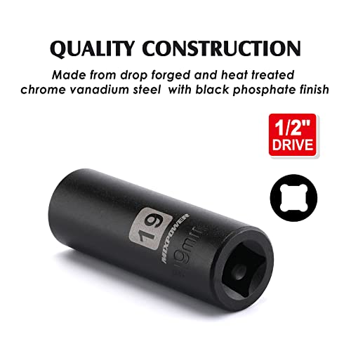 MIXPOWER 1/2-Inch Drive Deep Impact Socket, 19mm, CR-V, Metric, 6 Point, Deep - Image 5