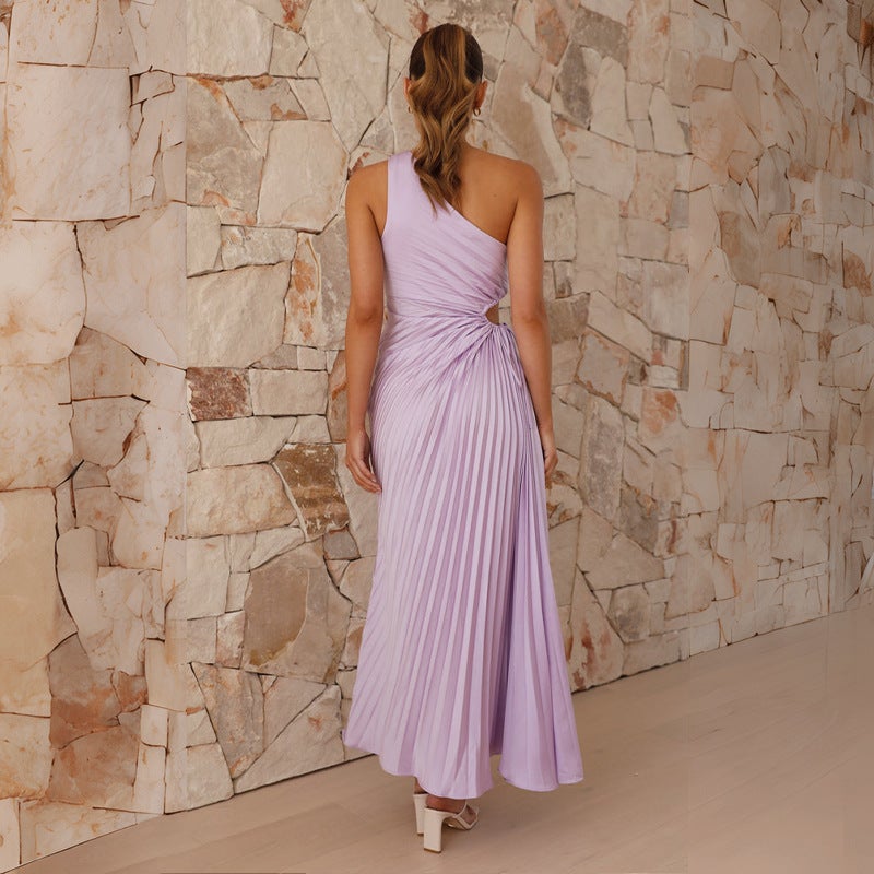 'S Best-Selling 2026 Spring And Fashion Slim-Fit One-Shoulder Hollow Pleated Dress - Image 5