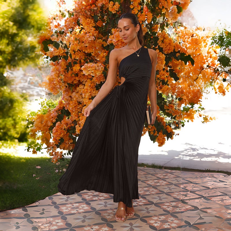'S Best-Selling 2026 Spring And Fashion Slim-Fit One-Shoulder Hollow Pleated Dress - Image 3