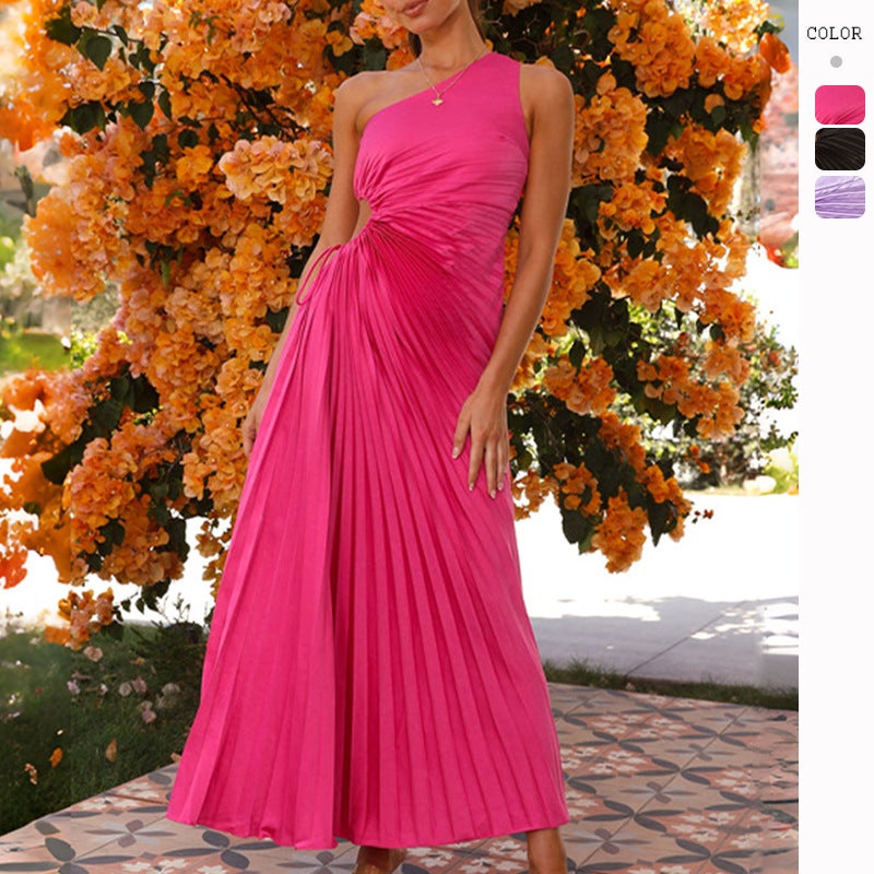 'S Best-Selling 2026 Spring And Fashion Slim-Fit One-Shoulder Hollow Pleated Dress - Image 2