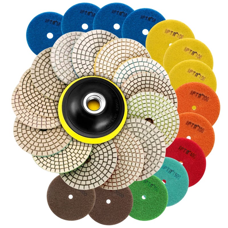 SPTA 15pcs Diamond Wet Polishing Pads Set 4 inch White 506000 For Granite Concrete Marble Stone Tiles With Floor Grinder or Polisher