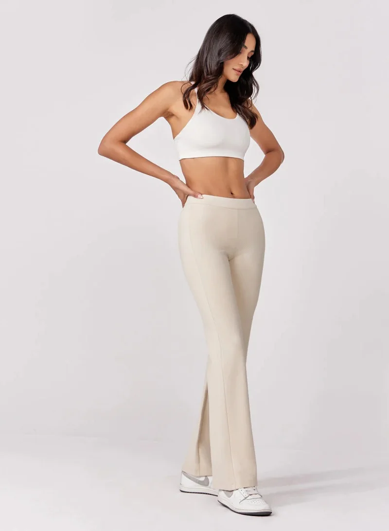 Zigzag Ponte Flared Beige Pant