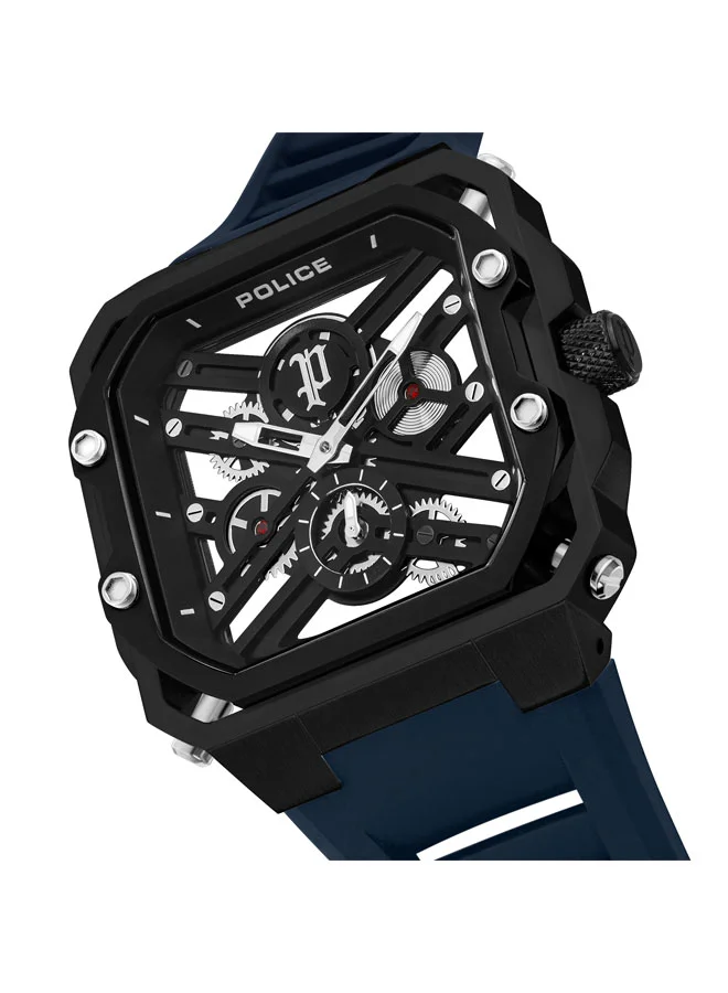 POLICE Men's Men's Disruptor 1 Men's 45mm Watch with Brushed Dial & Navy Blue Silicone Strap