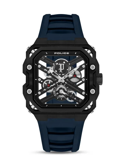 POLICE Men's Men's Disruptor 1 Men's 45mm Watch with Brushed Dial & Navy Blue Silicone Strap