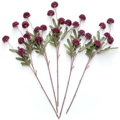 Laelfe 5Pcs Burgundy Flowers Artificial Pompon Mum Fake Kiku Flowers Silk Small Mini Chrysanthemum Ball Faux Mum Decor for Autumn Filler DIY Bouquet Centerpieces Arrangements ShowerBurgundy - Image 1