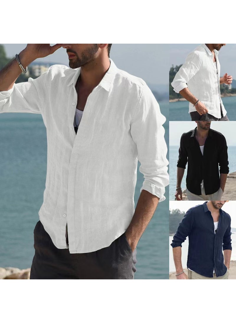 Generic - Cotton Solid Color Long Sleeve Mens Casual Shirt Grey - Image 1