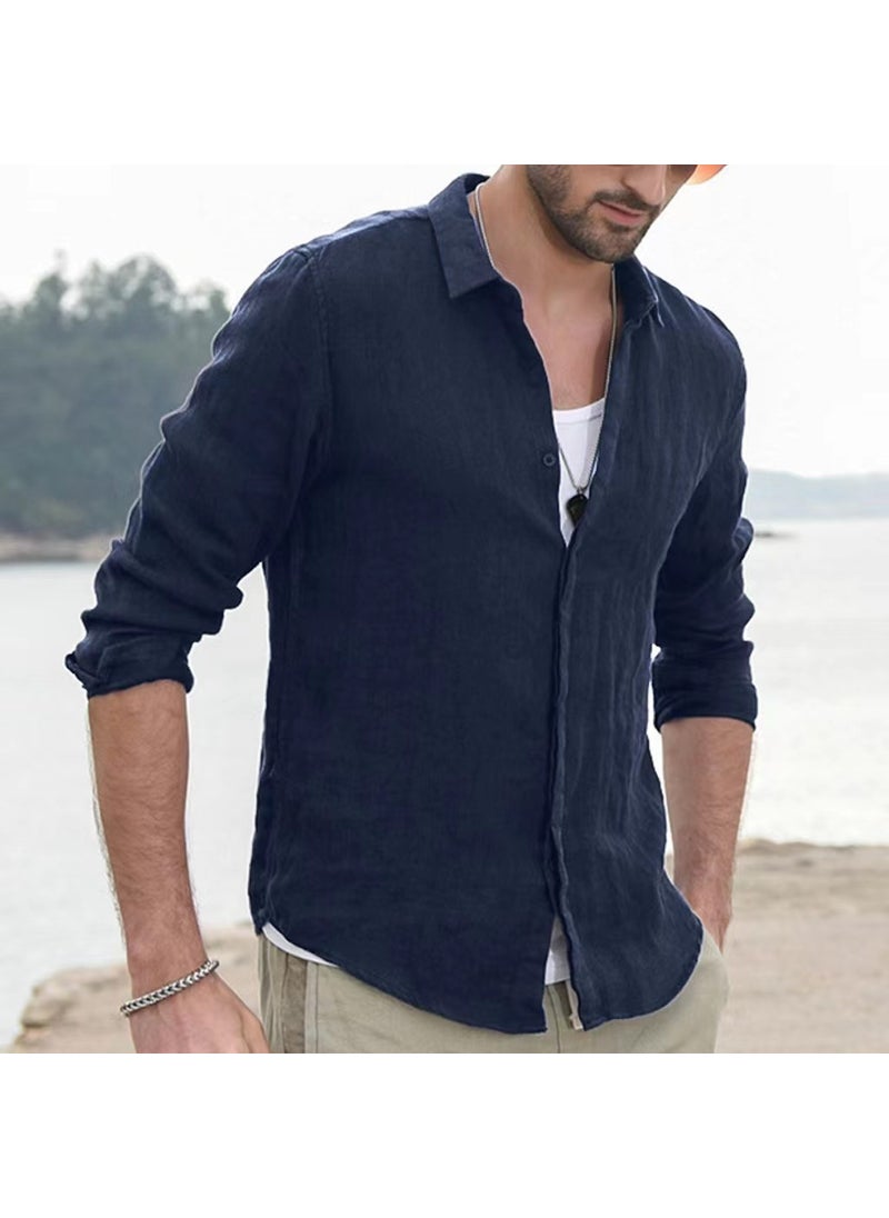 Generic - Cotton Solid Color Long Sleeve Mens Casual Shirt Grey - Image 1