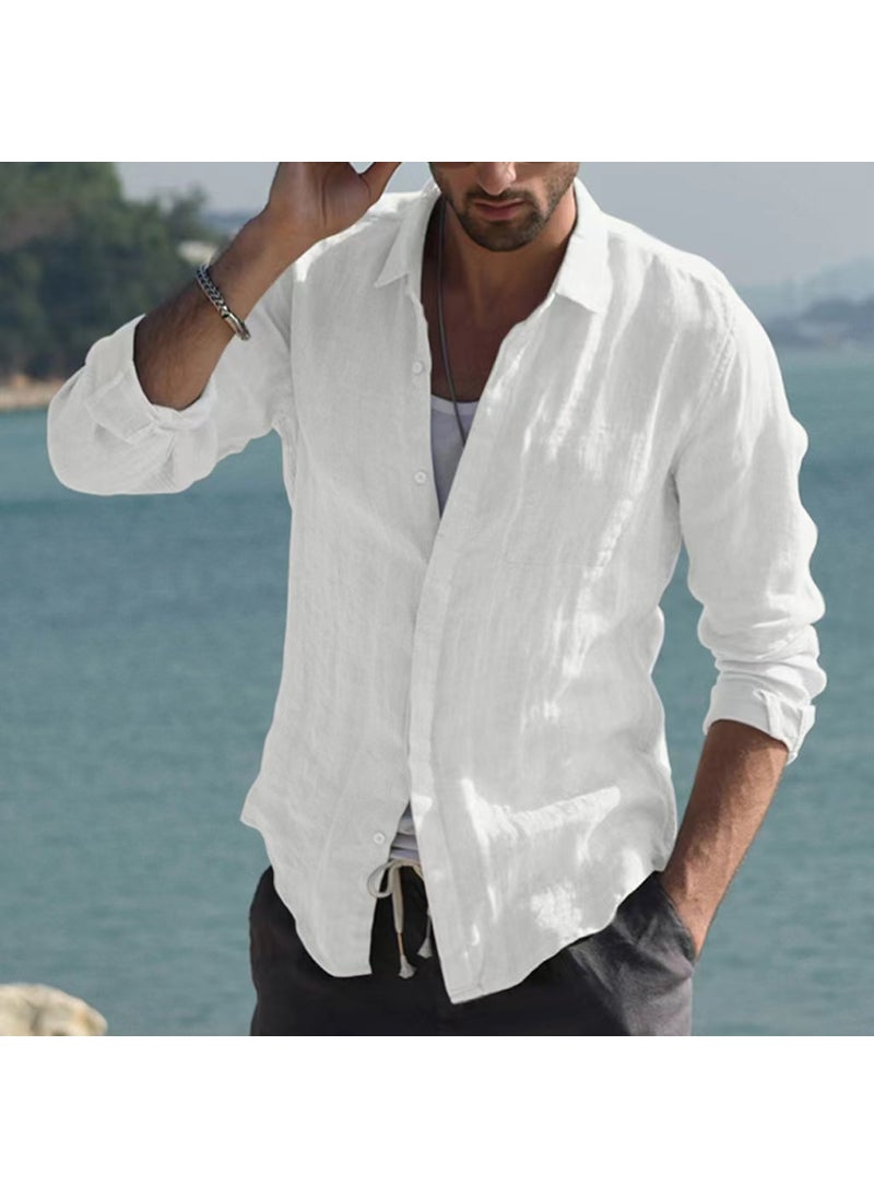 Generic - Cotton Solid Color Long Sleeve Mens Casual Shirt Grey - Image 1