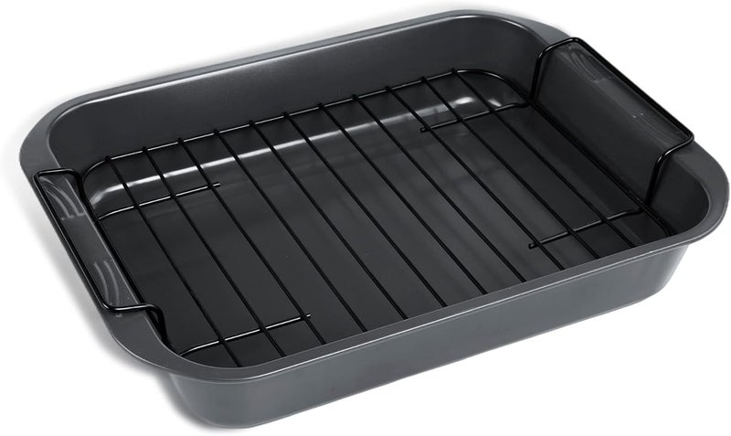 kitCom Bakeware Nonstick Roaster, Nonstick Roasting Pan with Rack, Great For Roast Chicken, Roasts And Turkeys - 15 Inch x 11 Inch (5.8 QT), Gray - Image 1