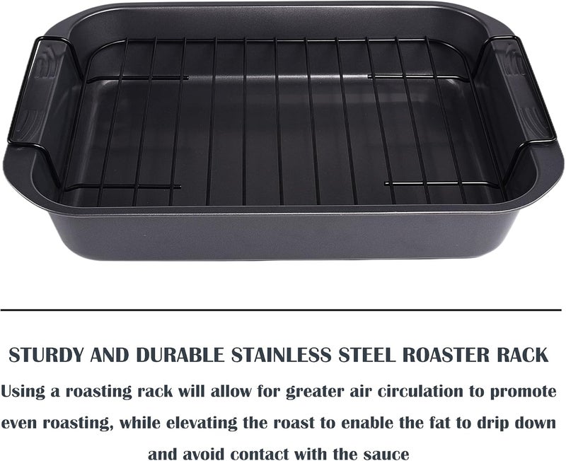 kitCom Bakeware Nonstick Roaster, Nonstick Roasting Pan with Rack, Great For Roast Chicken, Roasts And Turkeys - 15 Inch x 11 Inch (5.8 QT), Gray - Image 5