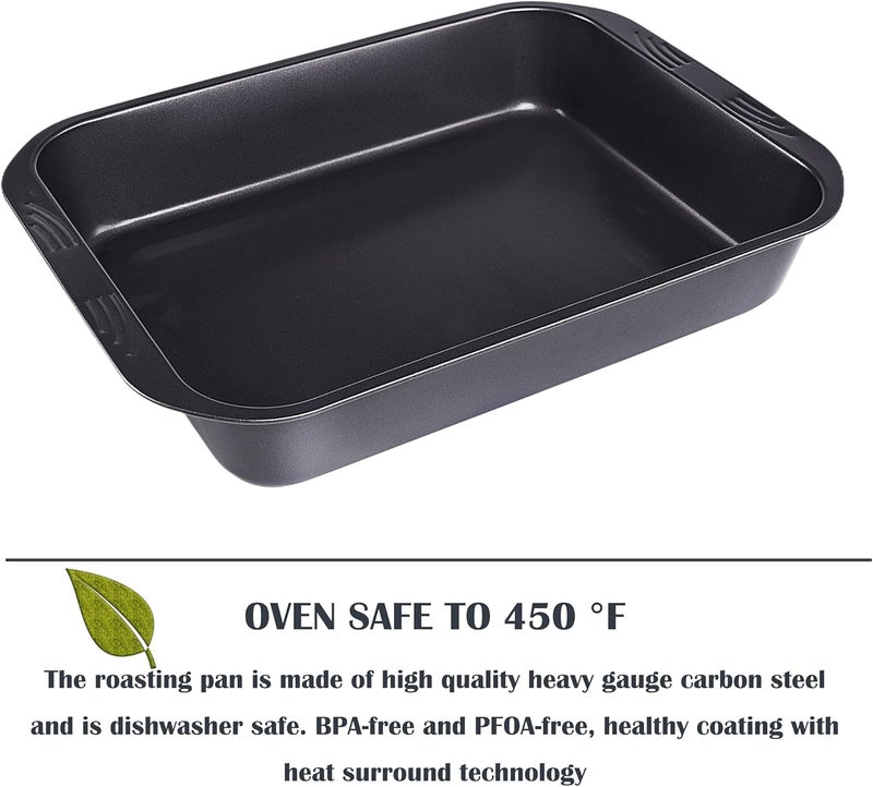 kitCom Bakeware Nonstick Roaster, Nonstick Roasting Pan with Rack, Great For Roast Chicken, Roasts And Turkeys - 15 Inch x 11 Inch (5.8 QT), Gray - Image 4