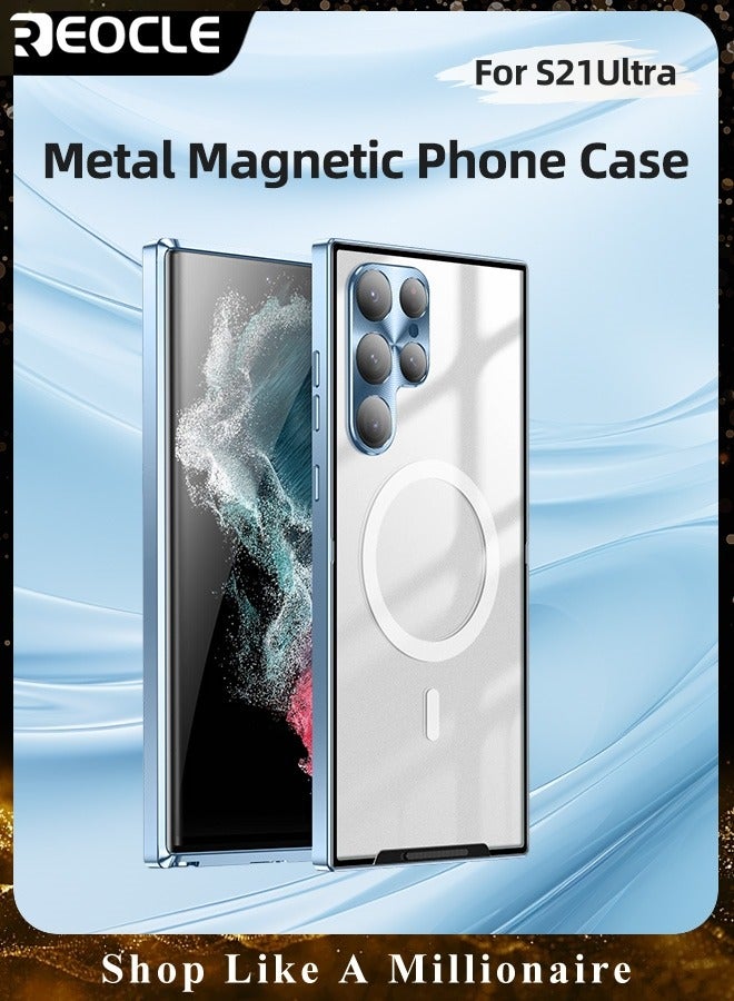 REOCLE Samsung S21Ultra Mobile Phone Case Drop-Resistant Metal Shell Frosted Semi-Transparent Mobile Phone Case Full Protection Plating Anti-Scratch Slim Thin Case Cover with Magnetic Suction Function and Camera Lens Protector - Image 1