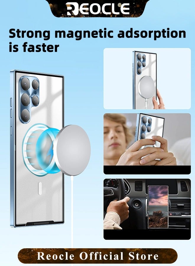 REOCLE Samsung S21Ultra Mobile Phone Case Drop-Resistant Metal Shell Frosted Semi-Transparent Mobile Phone Case Full Protection Plating Anti-Scratch Slim Thin Case Cover with Magnetic Suction Function and Camera Lens Protector - Image 3