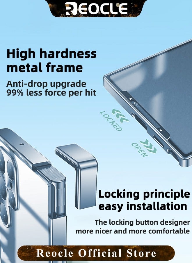 REOCLE Samsung S21Ultra Mobile Phone Case Drop-Resistant Metal Shell Frosted Semi-Transparent Mobile Phone Case Full Protection Plating Anti-Scratch Slim Thin Case Cover with Magnetic Suction Function and Camera Lens Protector - Image 4