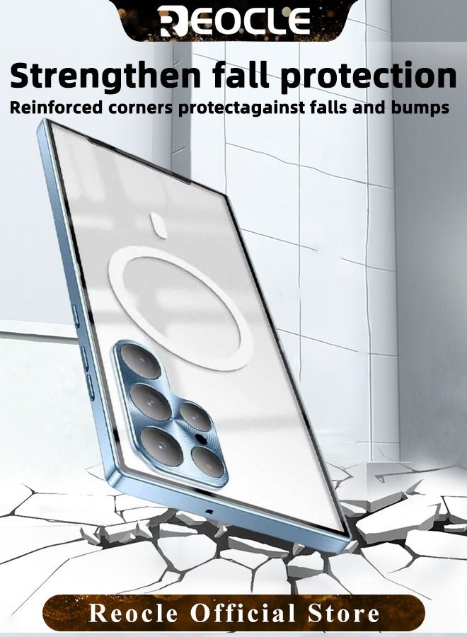 REOCLE Samsung S21Ultra Mobile Phone Case Drop-Resistant Metal Shell Frosted Semi-Transparent Mobile Phone Case Full Protection Plating Anti-Scratch Slim Thin Case Cover with Magnetic Suction Function and Camera Lens Protector - Image 5