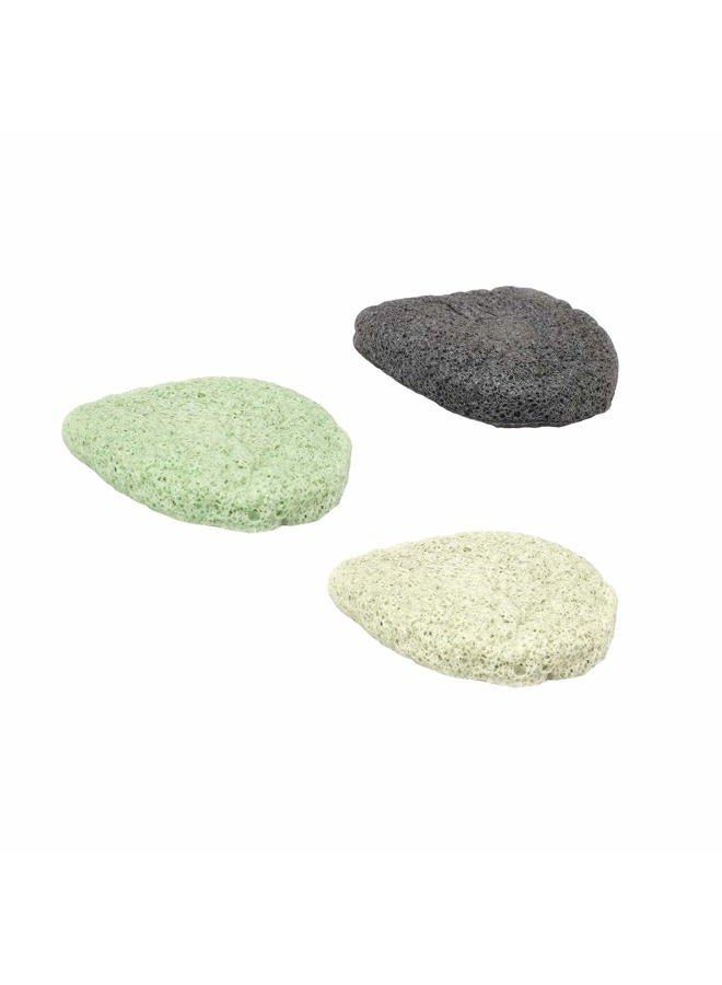 JOSALINAS Nature Konjac Facial Sponge 3 Packs with Activated Bamboo Charcoal for Cosmetic Face Cleaning, Raindrop - Image 1