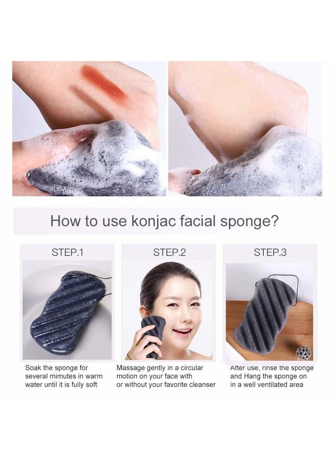 JOSALINAS Nature Konjac Facial Sponge 3 Packs with Activated Bamboo Charcoal for Cosmetic Face Cleaning, Raindrop - Image 3