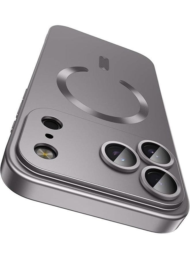 حالة مغناطيسية لآيفون 17 برو، [توافق مع MagSafe] [حماية عدسة الكاميرا المدمجة] [خفيفة ورفيعة] حافظة سيليكون ناعمة مقاومة للصدمات ذات لمعان معدني لآيفون 17 برو 6.3 بوصة، رمادي - Image 1