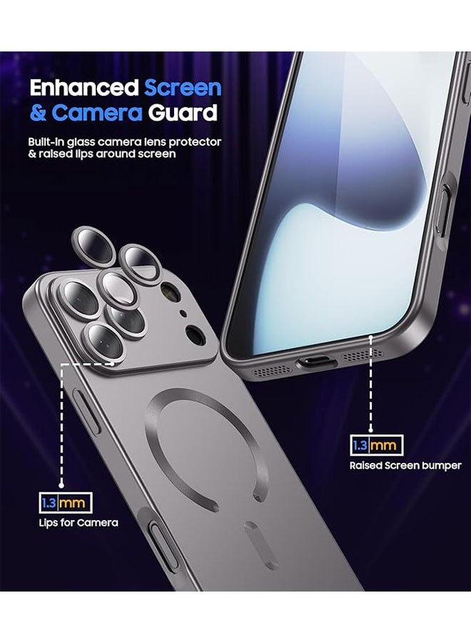 حالة مغناطيسية لآيفون 17 برو، [توافق مع MagSafe] [حماية عدسة الكاميرا المدمجة] [خفيفة ورفيعة] حافظة سيليكون ناعمة مقاومة للصدمات ذات لمعان معدني لآيفون 17 برو 6.3 بوصة، رمادي - Image 3