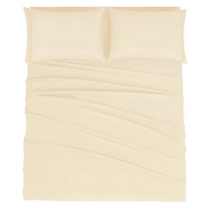 FULL SIZE SHEET SET SOFT MICROFIBER BED SHEETS DEEP POCKET FITTED SHEET BREATHABLE SOFT WRINKLE FADE RESISTANT 4 PIECE FULL CREAM