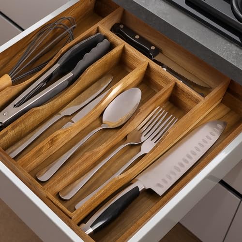 oridom Expandable Acacia Kitchen Drawer Organizer for Cutlery and Utensils, Adjustable Acacia Wood Cutlery Tray in Drawer for Flatware and Silverware in Kitchen - Image 4