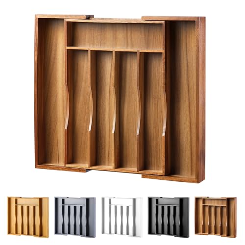 oridom Expandable Acacia Kitchen Drawer Organizer for Cutlery and Utensils, Adjustable Acacia Wood Cutlery Tray in Drawer for Flatware and Silverware in Kitchen - Image 1