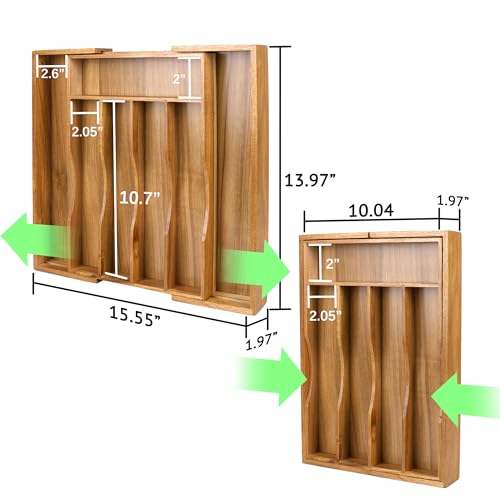 oridom Expandable Acacia Kitchen Drawer Organizer for Cutlery and Utensils, Adjustable Acacia Wood Cutlery Tray in Drawer for Flatware and Silverware in Kitchen - Image 2