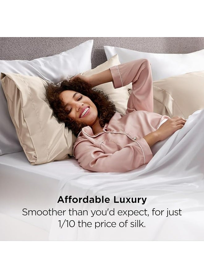 2 عبوة أكياس مخدة فاخرة من حرير التوت، 25 من الحرير الساتان المنسوج من الحرير المومي، مغلف بإغلاق بلون واحد لا يسبب الحساسية، يغسل يدوياً فقط، مصمم للشعر والبشرة، 120-140 جم - Image 4