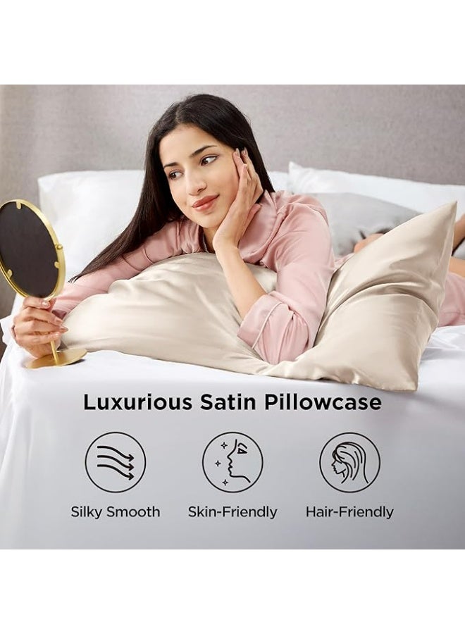 2 عبوة أكياس مخدة فاخرة من حرير التوت، 25 من الحرير الساتان المنسوج من الحرير المومي، مغلف بإغلاق بلون واحد لا يسبب الحساسية، يغسل يدوياً فقط، مصمم للشعر والبشرة، 120-140 جم - Image 3