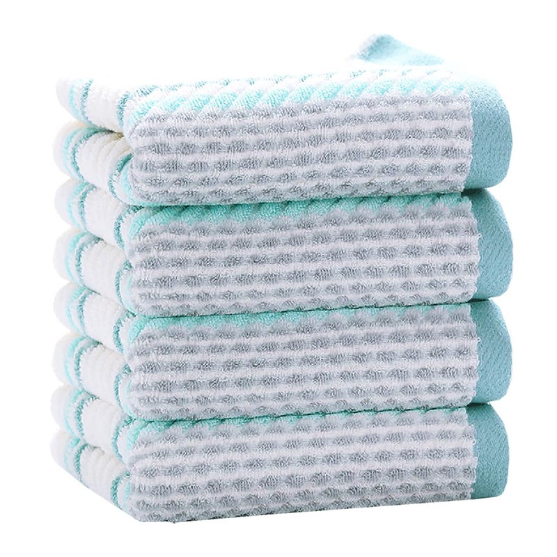 Pidada Hand Towels Set of 4 Striped Pattern 100 Cotton Soft Absorbent Decorative Towel for Bathroom 134 x 295 Inch Green