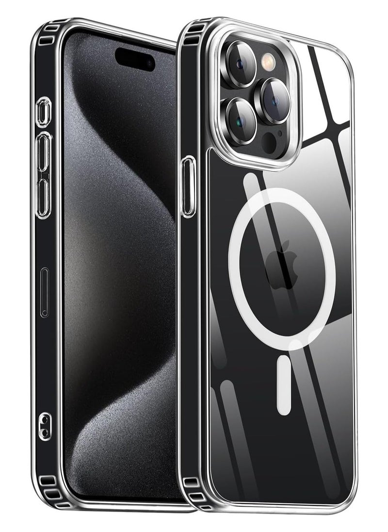 حافظة مغناطيسية لجهاز آيفون 15 برو ماكس 6.7" متوافقة مع شحن ماج-سيف اللاسلكي، حافظة هاتف واقية مضادة للصدمات لجهاز آيفون 15 برو ماكس (شفافة) - Image 1