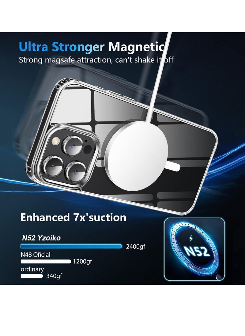 حافظة مغناطيسية لجهاز آيفون 15 برو ماكس 6.7" متوافقة مع شحن ماج-سيف اللاسلكي، حافظة هاتف واقية مضادة للصدمات لجهاز آيفون 15 برو ماكس (شفافة) - Image 4