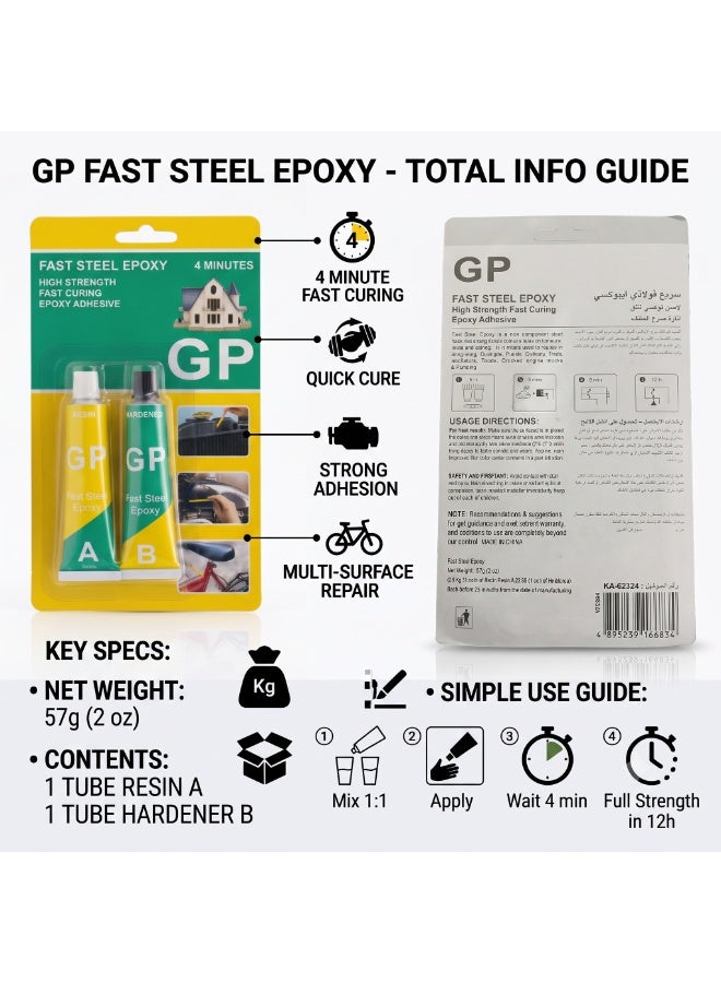 GP Fast Steel Epoxy - High Strength 4-Minute Quick Cure Adhesive 57g - Image 2