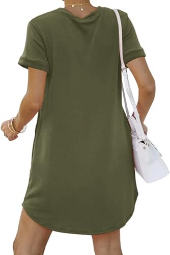 YEXIPO Women's Casual Summer Short Sleeve T Shirt Dress Nightgown Crew Neck Loose Solid Color Basic Dresses with Pockets - Image 2