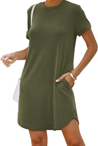 YEXIPO Women's Casual Summer Short Sleeve T Shirt Dress Nightgown Crew Neck Loose Solid Color Basic Dresses with Pockets - Image 5